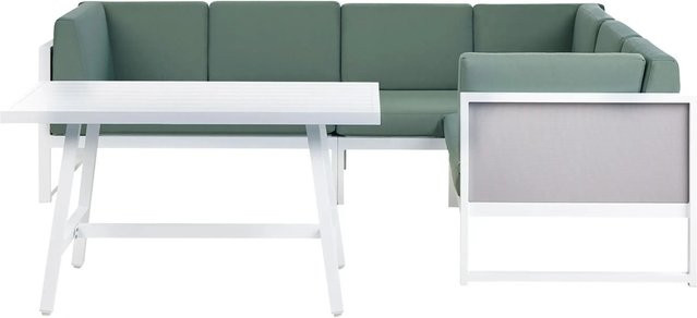Beliani Lounge Set CASTELLA/FRATTE im skandinavischen Design mit Eckelement, Outdoor-Couchtisch und Polsterkissen in Grün, Weiß und Grau - Bild 1