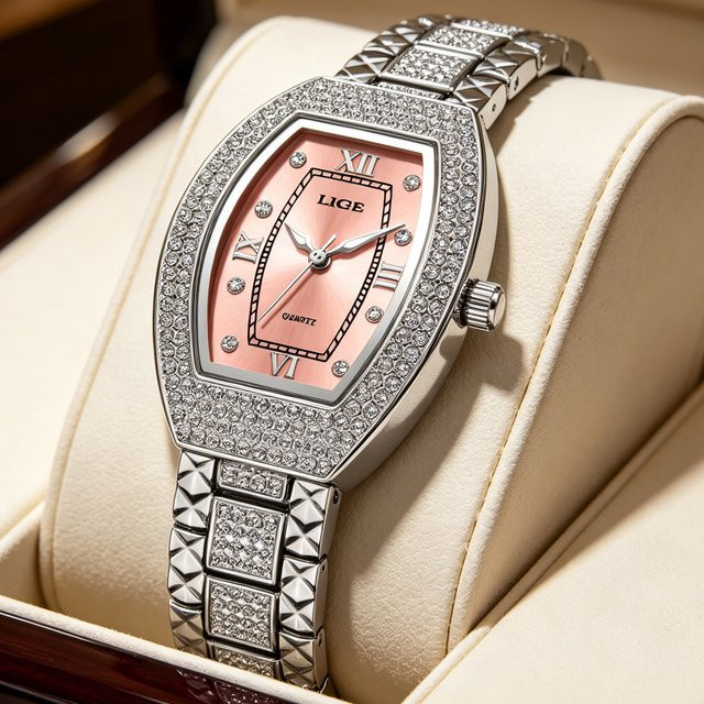 LIGE Armbanduhr, Diamantbesetzt, Edelstahl, Roségold, Damen - Bild 1