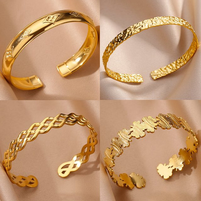 HPTOTMG Armreif Edelstahl, Goldfarbe, Geometrische Textur, Damen - Bild 1