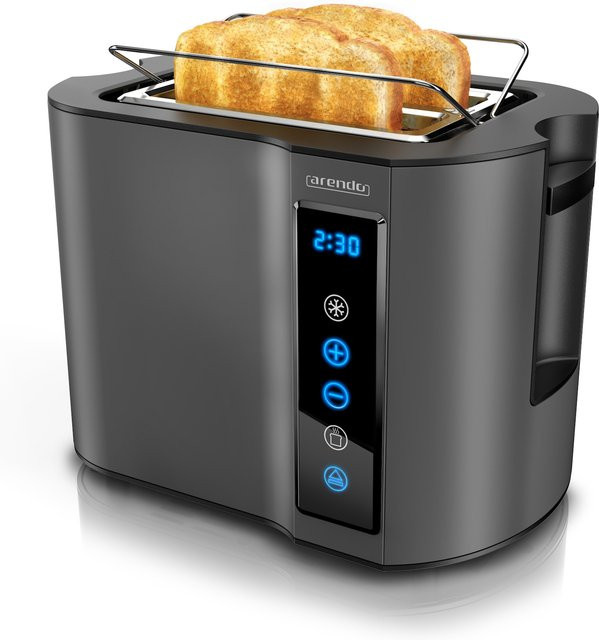 Arendo Kurzschlitz-Toaster mit Brötchenaufsatz, Digital-Display und Touch-Bedienung, Schwarz - Bild 1