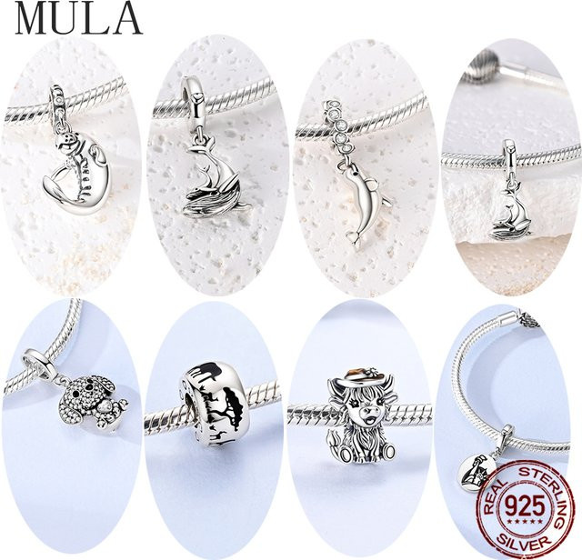 MULA Charm-Perle Silber, Wal, Cowboy, Highland-Rinder, Damen - Bild 1