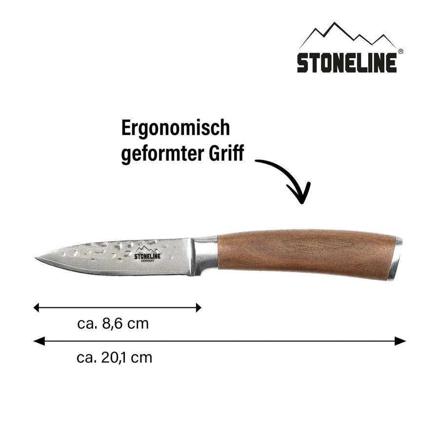 Stoneline Schälmesser aus 67 Lagen Damast mit Holzgriff, Silber, Länge: 20,1 cm - Bild 2