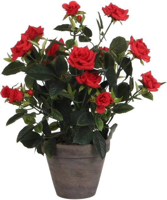 Mica Decorations Kunstpflanze Rosenstrauch im Blumentopf, Farbe: Rot, Durchmesser: 25 cm, Höhe: 33 cm - Bild 1