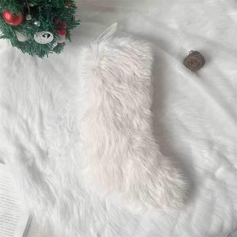 Atceawit Weihnachtssocken in Milchbraun, einfarbig mit langem Haar zur Dekoration, Höhe: 50,8 cm - Bild 3