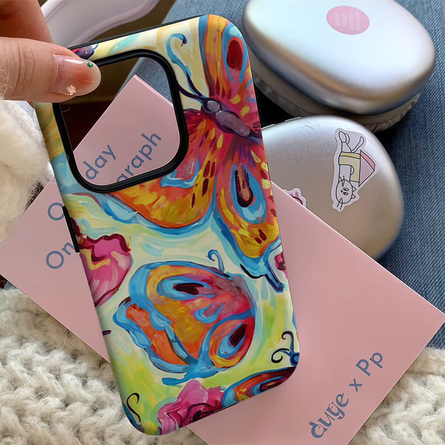 Vibrant Butterfly Burst Handyhülle für iPhone 17 16 15 14 13 12 Pro Max Plus mit doppelschichtiger Rückseite in Multicolour - Bild 4