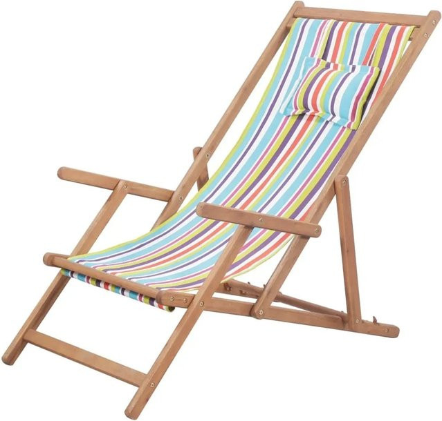 vidaXL Strandstuhl klappbar aus Eukalyptusholz und Stoff in Mehrfarbig mit verstellbarer Kopfstütze - Bild 1