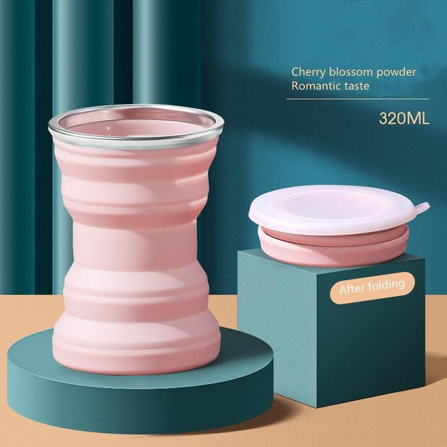 Happypilot Faltbarer Silikon Wasserbecher mit Deckel, Tragbarer Reise-Tumbler in Rosa, 320 ml - Bild 1