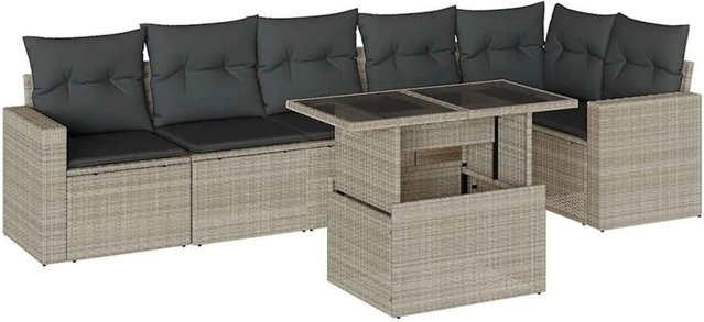 vidaXL 7-teilige Garten-Sofagarnitur aus Poly-Rattan mit Kissen in Hellgrau - Bild 1