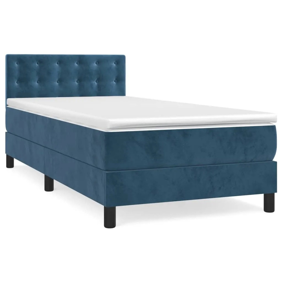 vidaXL Boxspringbett mit Matratze Dunkelblau Samt B/T: 90 x 200 cm - Bild 2