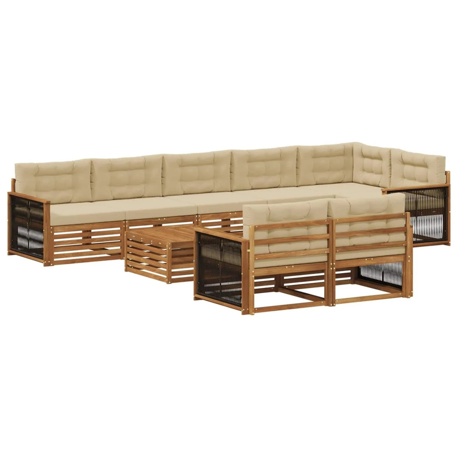 vidaXL Outdoor-Sofagarnitur aus Akazienholz mit 9 Kissen in Natur-Beige - Bild 2