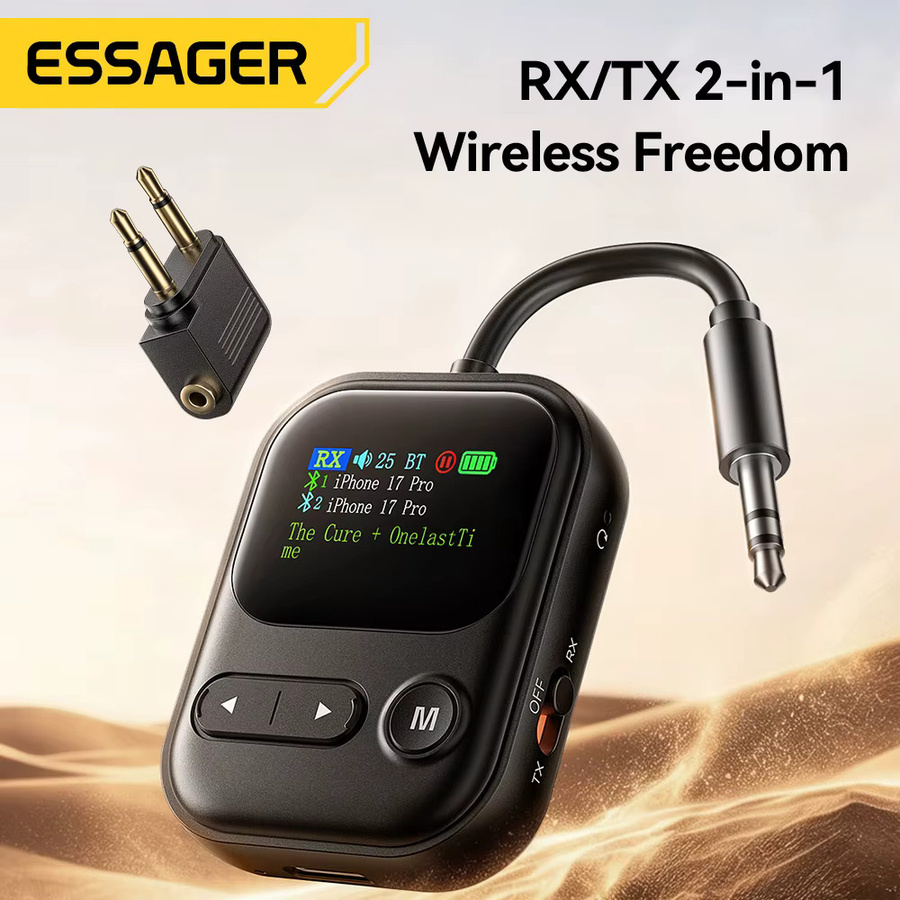 Essager Bluetooth 6.0 Sender und Empfänger 2-in-1 Adapter mit LED-Anzeige und Mikrofon in Schwarz für Autolautsprecher via 3,5 mm AUX - Bild 2