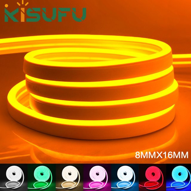 KISUFU Neon-LED-Streifenlicht aus Silikon, 12V, 120 LEDs/m, Breite: 6 mm, Tiefe: 12 mm, wasserdicht IP67, für Garten und Dekoration, Farben: weiß, blau, rosa, gelb, mehrfarbig - Bild 1