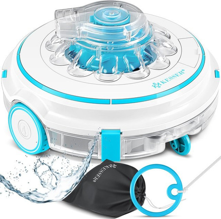 KESSER Poolroboter Aqua-9000 Akku Poolreiniger kabellos für bis zu 80m2 in Weiß-Blau inkl. Transporttasche