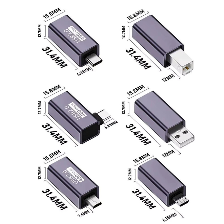 KYMISON USB-Adapter Set für MIDI-Konverter, Drucker, Klavier und Laptop mit USB-A, Mini, Micro und Typ-C auf USB-B Anschlüssen - Bild 3