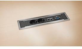 Bachmann Technikeinsatz Power Frame in Silber mit Ethernet/LAN Anschluss zum Einlassen in Tischplatten - Bild 1
