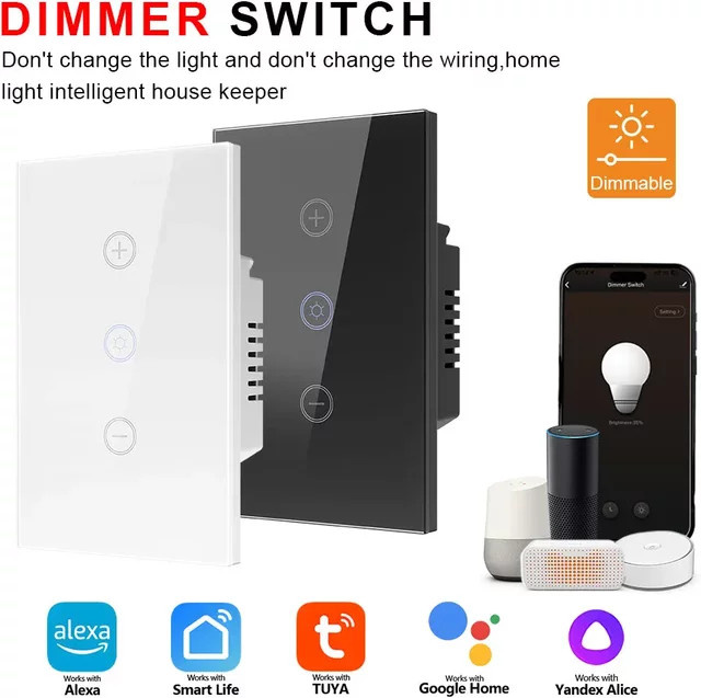 Chevolink Tuya Smart Dimmer-Schalter US-Standard Touch-Dimmer mit Fernbedienung, kompatibel mit Amazon Alexa und Google Assistant, Schwarz - Bild 1