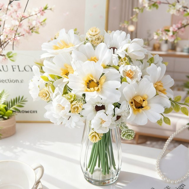 ZQCY Künstliche Blumen Kamelie und Chrysantheme in Blau und Weiß für Garten, Hochzeit und Tischdekoration - Bild 1