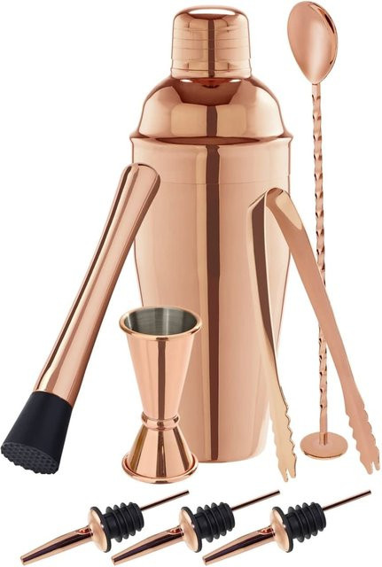 8-teiliges Cocktail-Set von ich-zapfe in Gold und Orange mit Kupfer-Optik in einer Geschenkbox aus Edelstahl - Bild 1