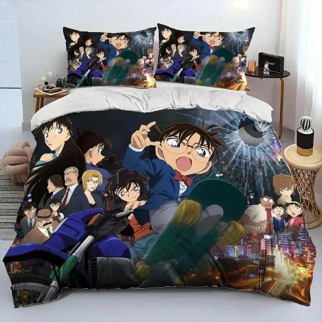 Binchi Fitness Bettwäscheset Anime Detektiv Conan aus Mikrofaser, Mehrfarbig, 3-teilig, B/H: 200 x 200 cm - Bild 1