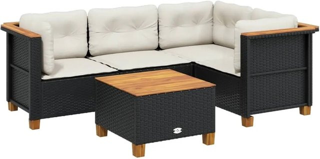 vidaXL 5-tlg Garten-Sofagarnitur aus Poly-Rattan in Schwarz mit Tisch und Kissen in L-Form - Bild 1