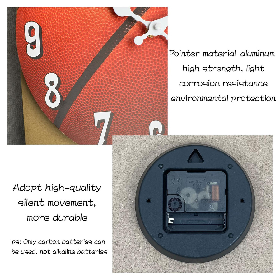 Linyi toy Wanduhr im modernen Stil mit Basketball-Motiv aus Bambusholz, Durchmesser: 25,4 cm - Bild 6