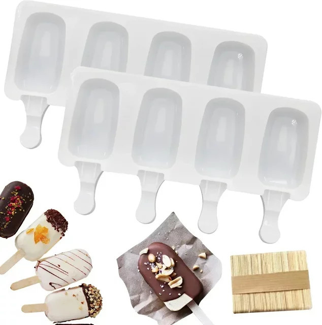 YOCITY Silikon Eisformen Set mit Eisstiel in Weiß für DIY Schokoladen-Desserts und Eiswürfel - Bild 1