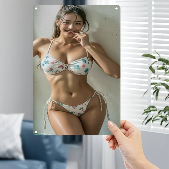 HELLOYOUNG Retro Metallschild Bikini-Mädchen Wandkunst aus Eisen in Mehrfarben - Bild 1