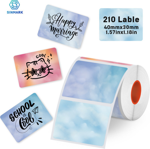 SINMARK Etikettenaufkleber mit Himmelmuster, 210 Stück pro Rolle, selbstklebendes Papier für Thermodrucker in 4 Farben - Bild 1