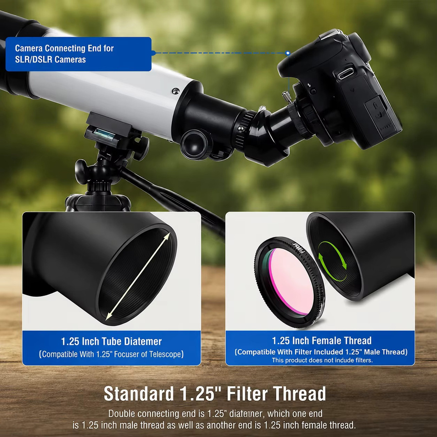Astromania T2-M42-Adapterkit in Schwarz für Nikon, Canon, Sony, Pentax und Olympus DSLR inklusive 1,25-Zoll-T-Adapter für Astroteleskope - Bild 5