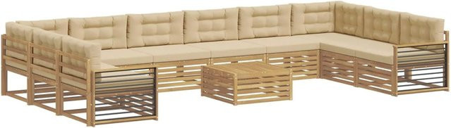 vidaXL Sofagarnitur aus Massivholz Akazie in Beige und Weiß mit Latten-Design und lackierter Oberfläche - Bild 1
