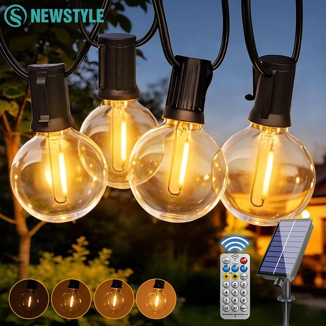 Solar G40 Außenbeleuchtung mit Fernbedienung, dimmbar, 11 Modi, warmweißes LED-Licht, IP65 wasserdicht und bruchsichere Glühbirnen für deine Terrassenbeleuchtung - Bild 1