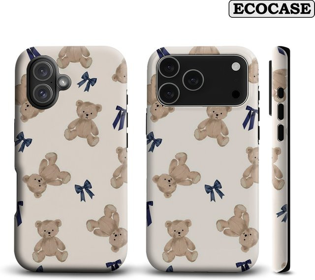 Handyhülle Teddybären und Schleifen für Apple iPhone 17 16 15 14 13 12 11 Pro Max Plus mit doppelschichtiger Rückseite in Multicolour - Bild 1