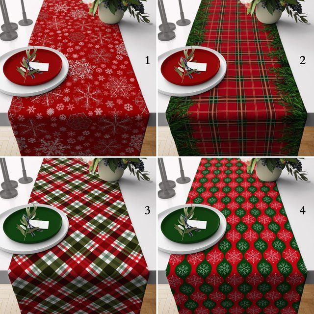 Plaid Snowflake Tischläufer in Rot und Grün für deine Weihnachtsdekoration - Bild 1