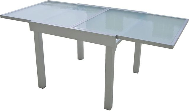 DELUKE Gartentisch ADAM Ausziehtisch aus Aluminium und Temperglas in Grau mit Wellenglas-Optik B/T/H: 90 x 90 x 75 cm - Bild 1
