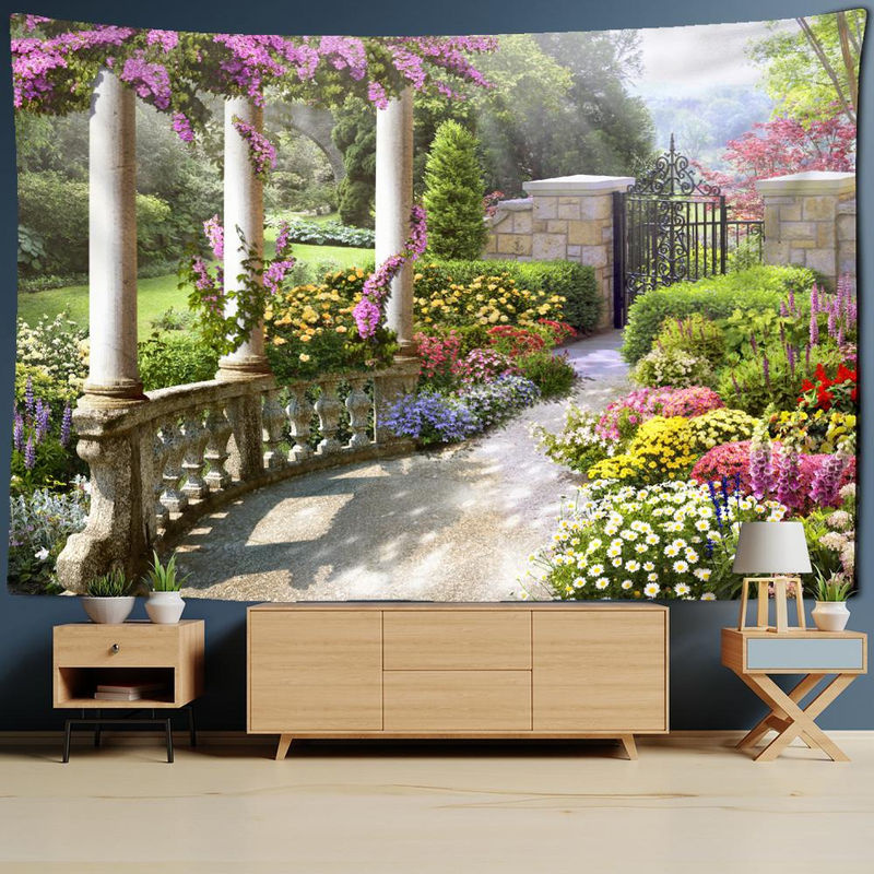 Super Six Wandteppich mit Landschaft und psychedelischem Engel im Bohemian Stil, mehrfarbig, Textil, B/H: 95 x 70 cm - Bild 4