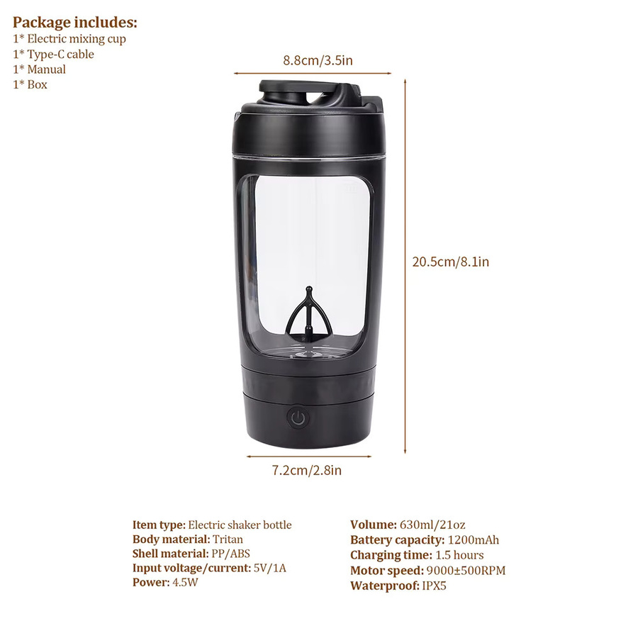 XMSJ Elektrische Shaker-Flasche in Schwarz mit 630 ml Volumen, Tragbarer Automatischer Whey-Protein-Shaker und Mehrzweck-Saftmixer für Fitness und Arbeit - Bild 2