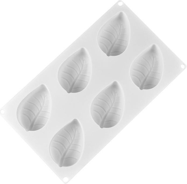 Silikolove Silikon Mousse Kuchenform mit 6 Blättermulden, Antihaft-Backform für DIY Kuchendekoration, Weiß - Bild 1