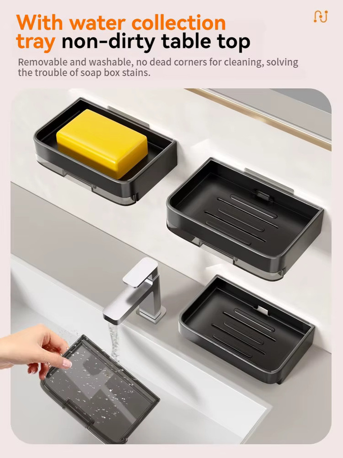YUNJIEYA Seifenhalter aus Aluminiumlegierung mit Wasserablauf für das Badezimmer, Wandmontage ohne Bohren, Schwarz oder Weiß - Bild 4