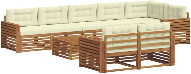 vidaXL Outdoor-Sofagarnitur 9-tlg. aus Akazienholz mit Kissen in Natur und Creme - Bild 1