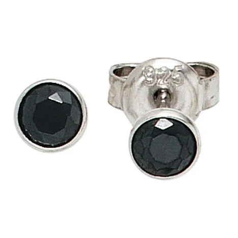 Colfem Ohrstecker 925 Silber, Zirkonia, schwarz, rund - Bild 1