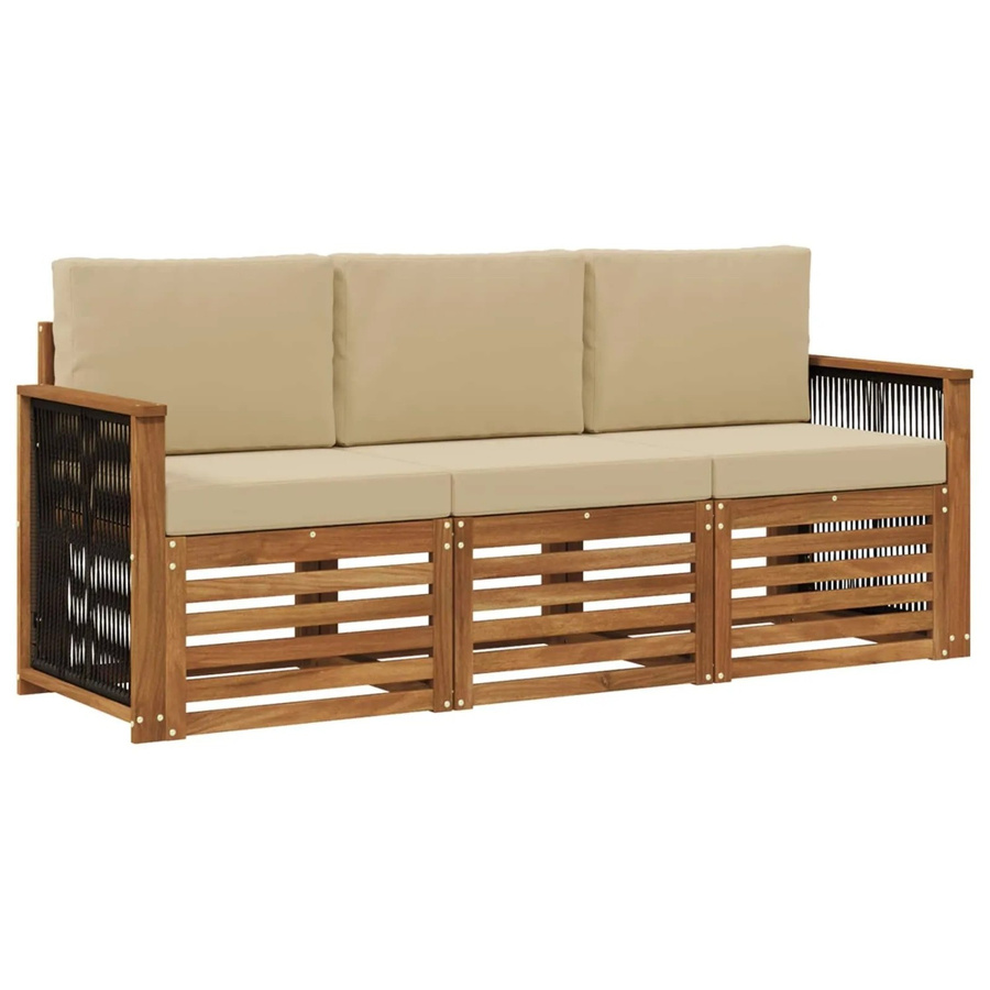 vidaXL Sofagarnitur aus Massivholz Akazie mit 3 Kissen in Natur-Beige - Bild 2