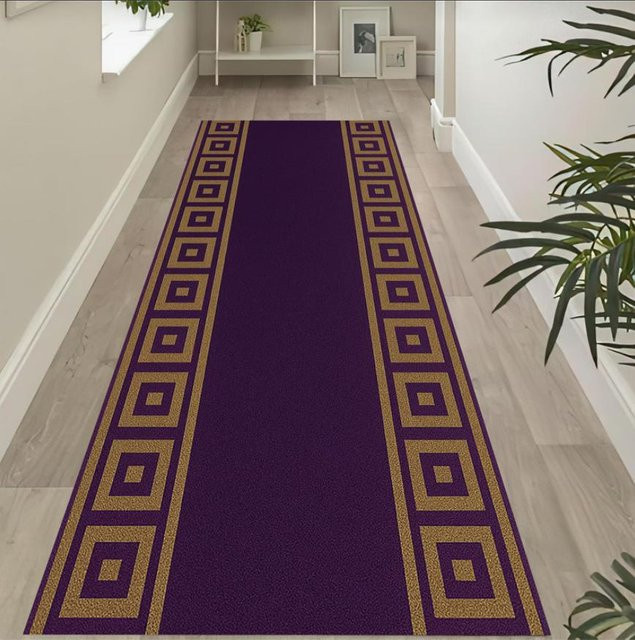 Geometrischer Läufer Teppich Lodestar in Lila und Gold aus Baumwolle und Polyester, B/T: 40 x 120 cm - Bild 1