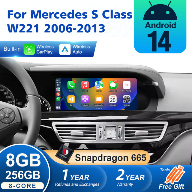 Nunoo Multimedia-Navigationssystem für Mercedes-Benz S-Klasse W221 (2006-2013) mit kabellosem CarPlay, Android Auto, GPS, 4G, WLAN und DSP in Schwarz - Bild 1