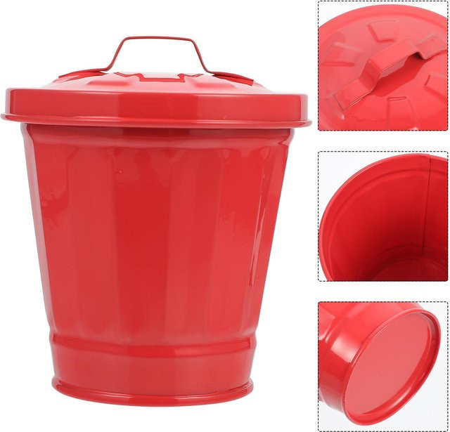 Metallischer Schreibtisch-Mülleimer und Stifthalter in Rot für Büro und Desktop - Bild 1
