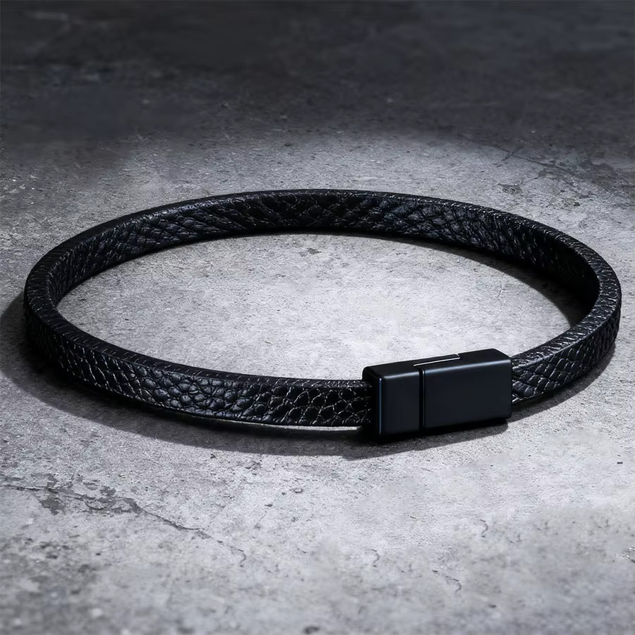 Armband PU Leder, Schwarz, Magnetverschluss, Herren, Punk - Bild 1
