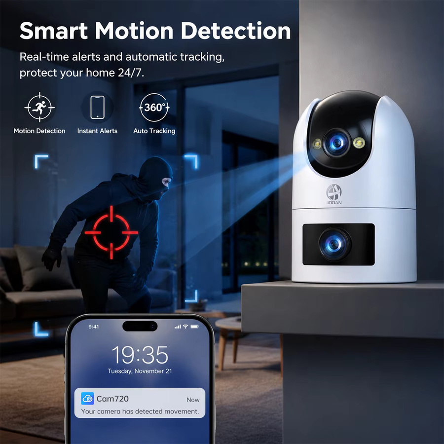 Jooan 4K 8MP Dual-Objektiv IP-Kamera mit Dual-Bildschirm, WLAN Außenkamera mit PTZ, Auto-Tracking und Audio-Video Funktion, Weiß - Bild 5