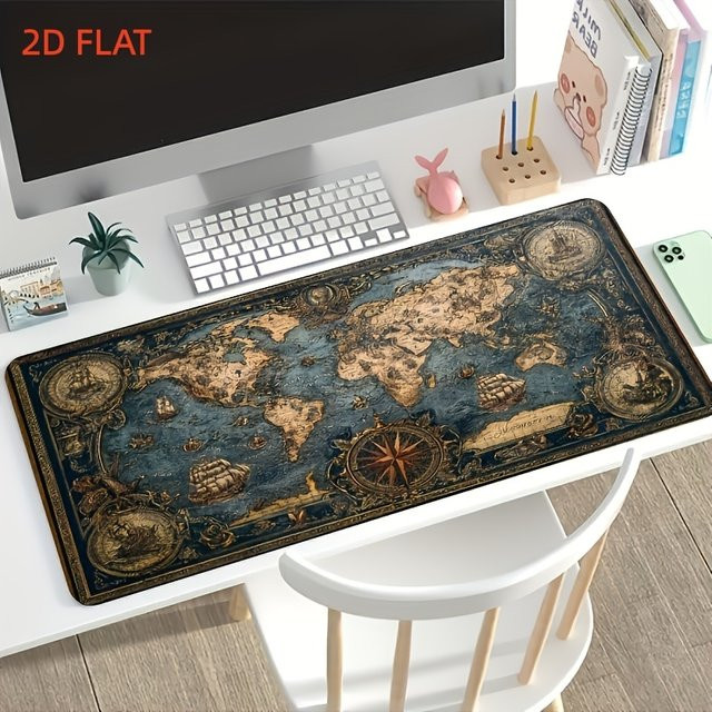 VIKAMA Retro Navigationskarte Mauspad mit klassischem Weltkarten- und Kompass-Design in Multicolour - Bild 1