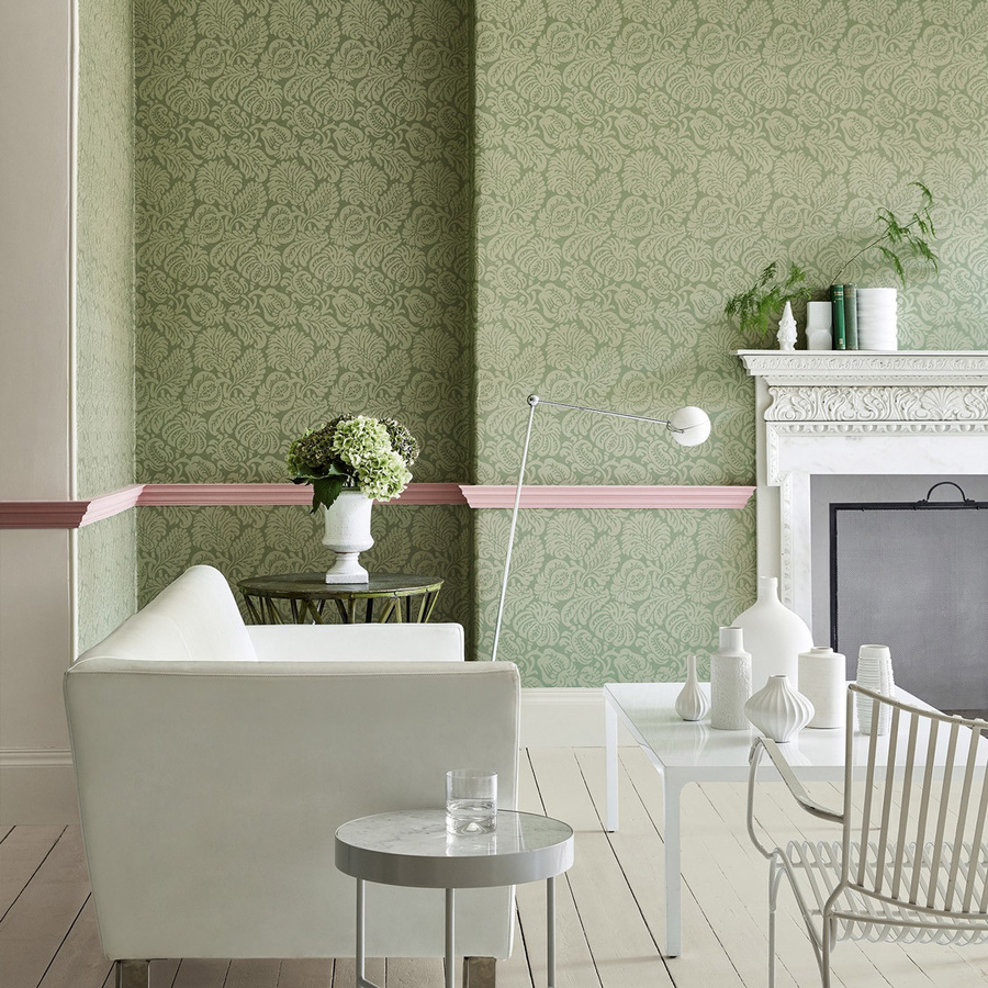 Little Greene Tapete Palace Road Oakes in Grün mit abstraktem Vintage-Design - Bild 1