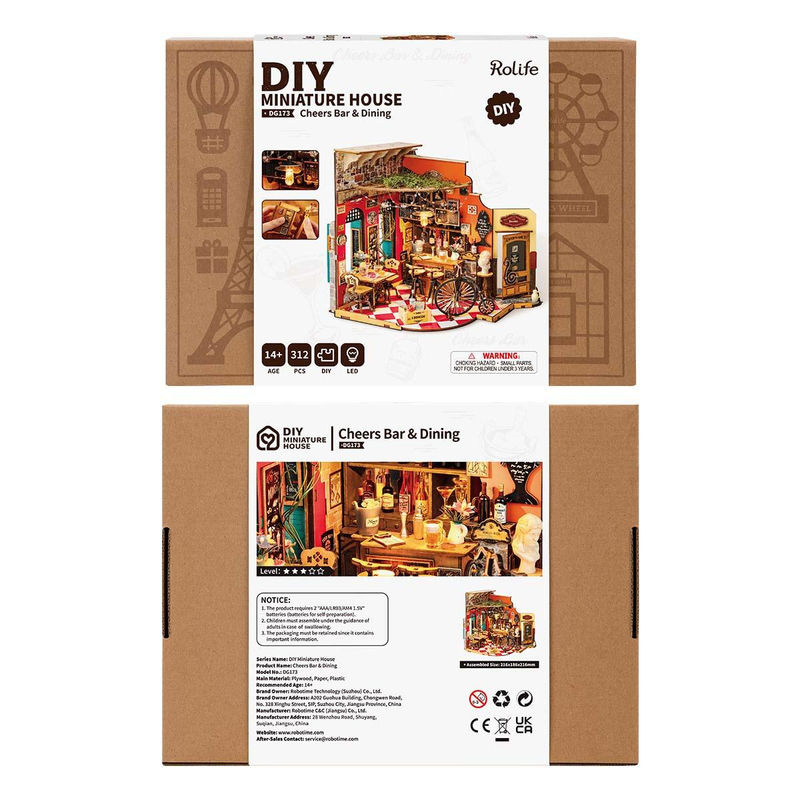 ROBOTIME Rolife 3D-Puzzle Cheers Bar & Restaurant DIY Miniaturhaus aus Holz in Mehrfarbig - Bild 10