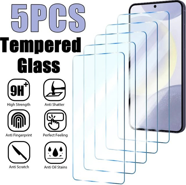 5 Stück gehärtetes Glas Displayschutzfolie für Samsung Galaxy S24 Ultra S23 Plus A54 A14 A13 A53 A34 A33 A52 5G A32 A22 S21 in Transparent - Bild 1